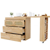 BARTISCH 128-203/39/90 cm in Natur mit 360° Drehfunktion & 6 Schubladen - Naturfarben, Holzwerkstoff (39/203/90cm) - BEAOK