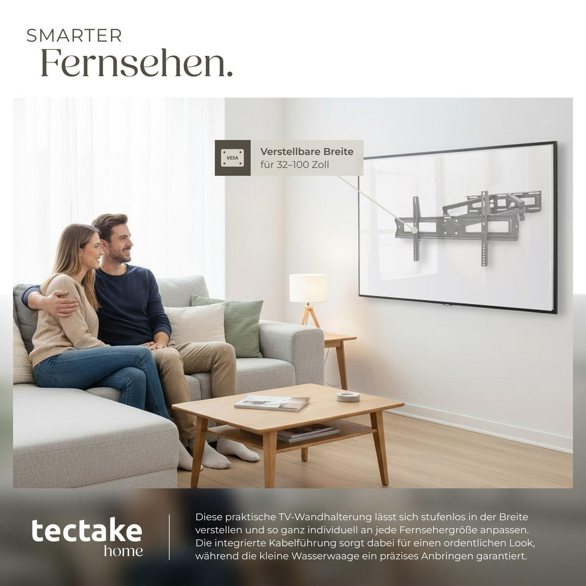 TV-WANDHALTERUNG, bis 120 kg, schwarz - Schwarz, Metall (65/40/52cm) - tectake