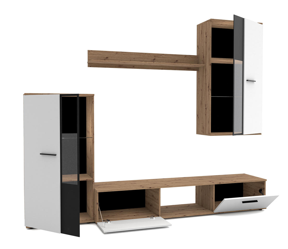 WOHNWAND Formilo Eiche, Artisan Weiß 294/180/40 cm Hochwertige TV Wohnwand - Hellbraun/Weiß, Holzwerkstoff/Kunststoff (294/180/40cm) - AX Living
