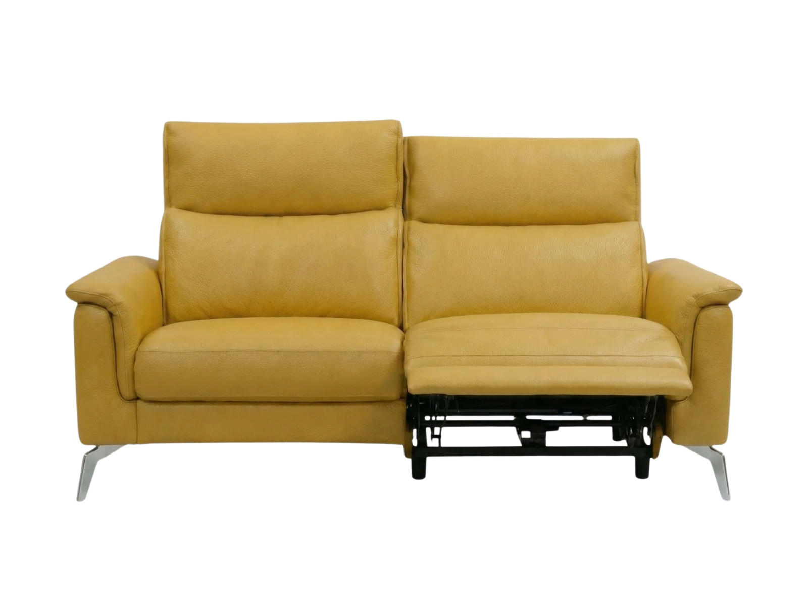 2-SITZER Sofa Borea Echtleder mit 1 x Relaxfunktion Senfgelb - Gelb, Leder/Metall (176/102/98cm)