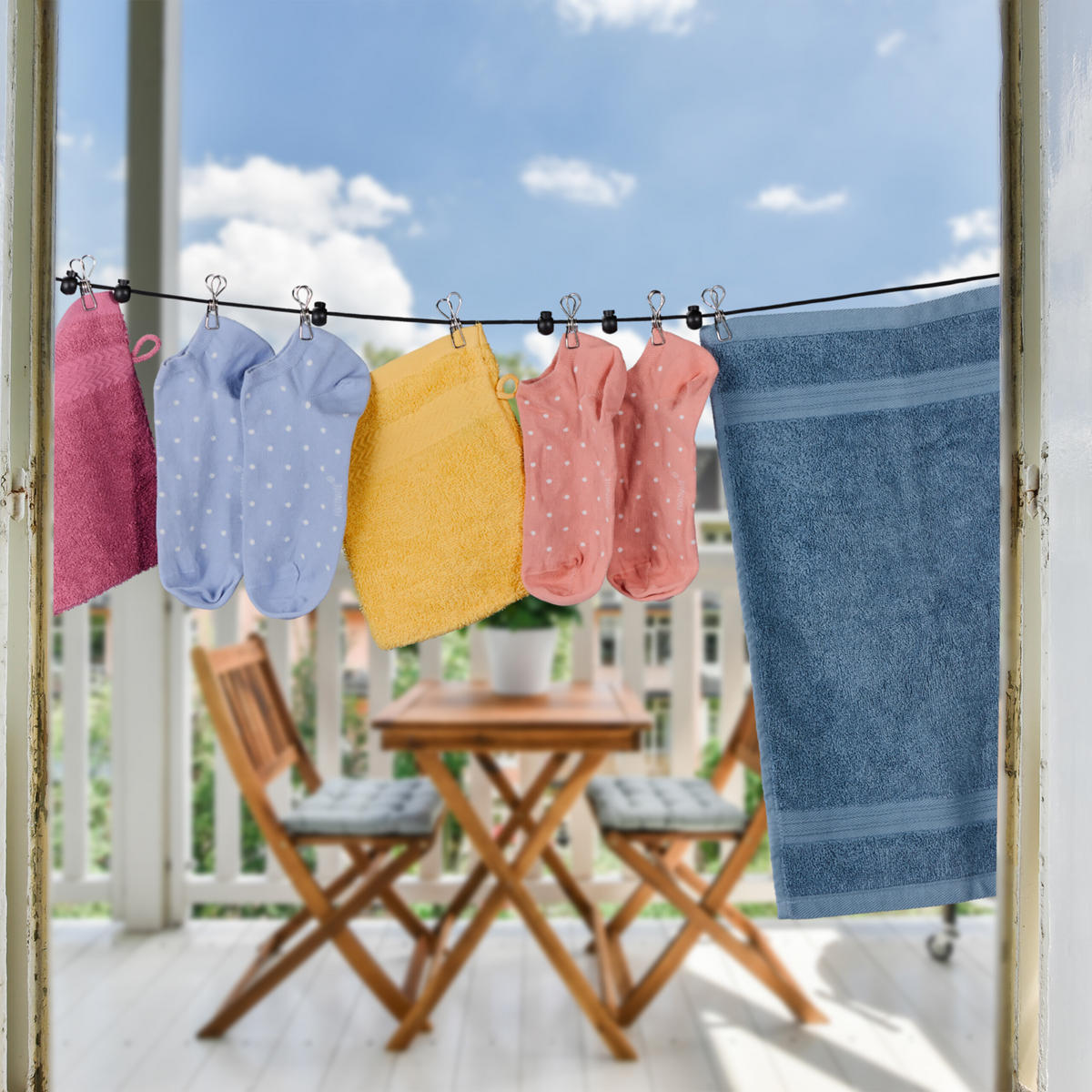 TVÄTTLINJE Svart utdragbar 7,85 m - Svart, Textil/Plast (800/4/8cm) - Relaxdays