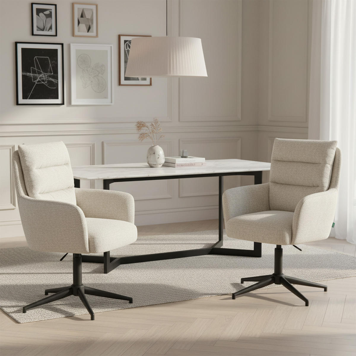 BÜROSTUHL Mika-Romy - Creme/Schwarz, Textil/Metall (59/91/66cm) - DUBI Möbel