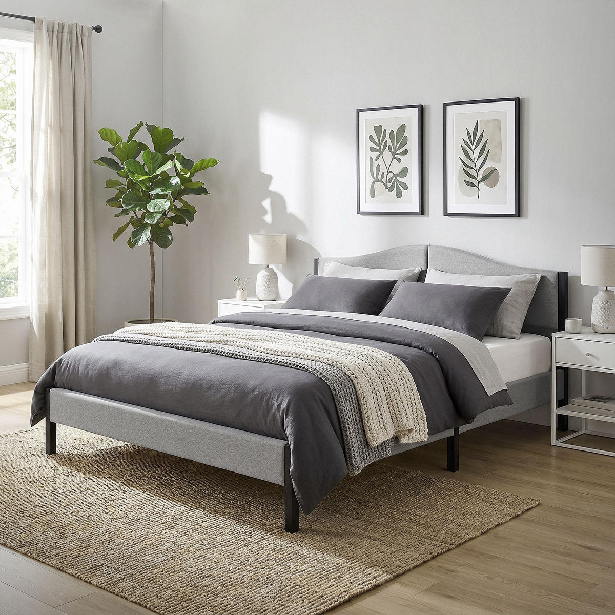 ČALOUNĚNÁ POSTEL 160x200 cm šedá s roštem a lněnou látkou - šedá, kompozitní dřevo/textil (160/200cm) - ML-DESIGN