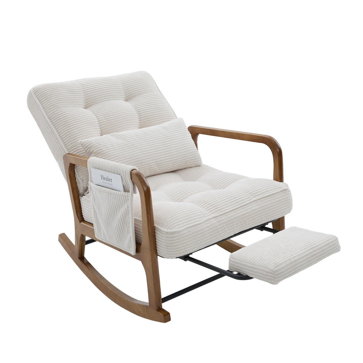 SCHAUKELSTUHL Beige Cord mit Fußstütze, Seitentaschen und verstellbarer Lehne - Beige, Textil (80/92/70cm) - Oxeza