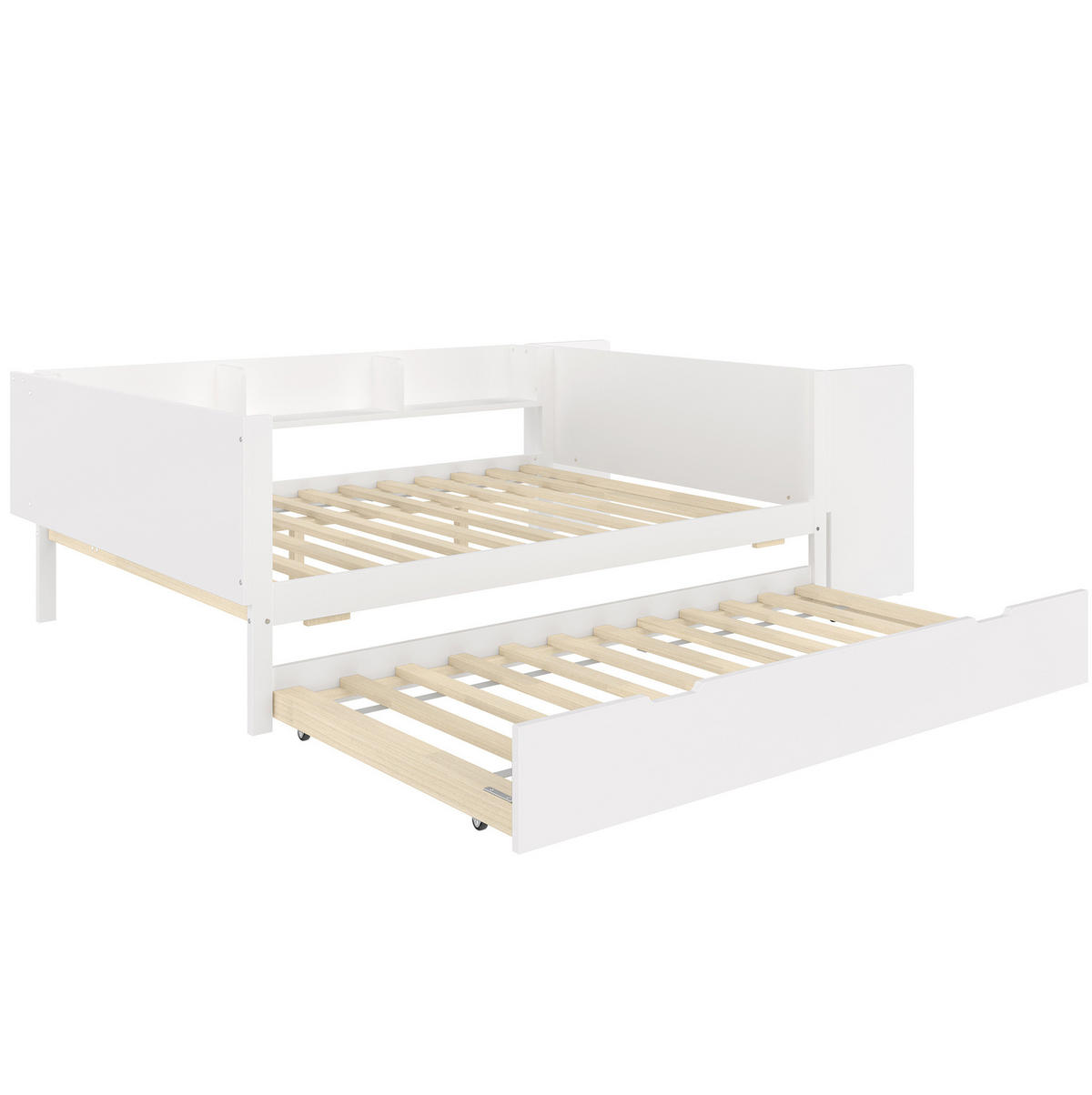 BETT 140/200 cm mit Schreibtisch, Rollbett und Regalen aus Kiefernholz in Weiß - Weiß, Holz (140/200cm) - BEAOK