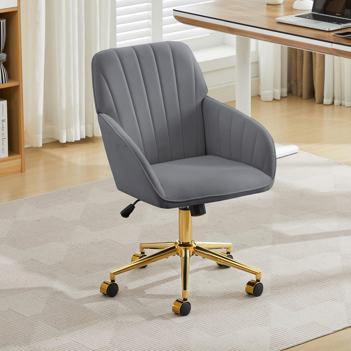 BÜRODREHSTUHL höhenverstellbar Samt Grau - Grau, Metall (60/97/62cm) - Meubliv