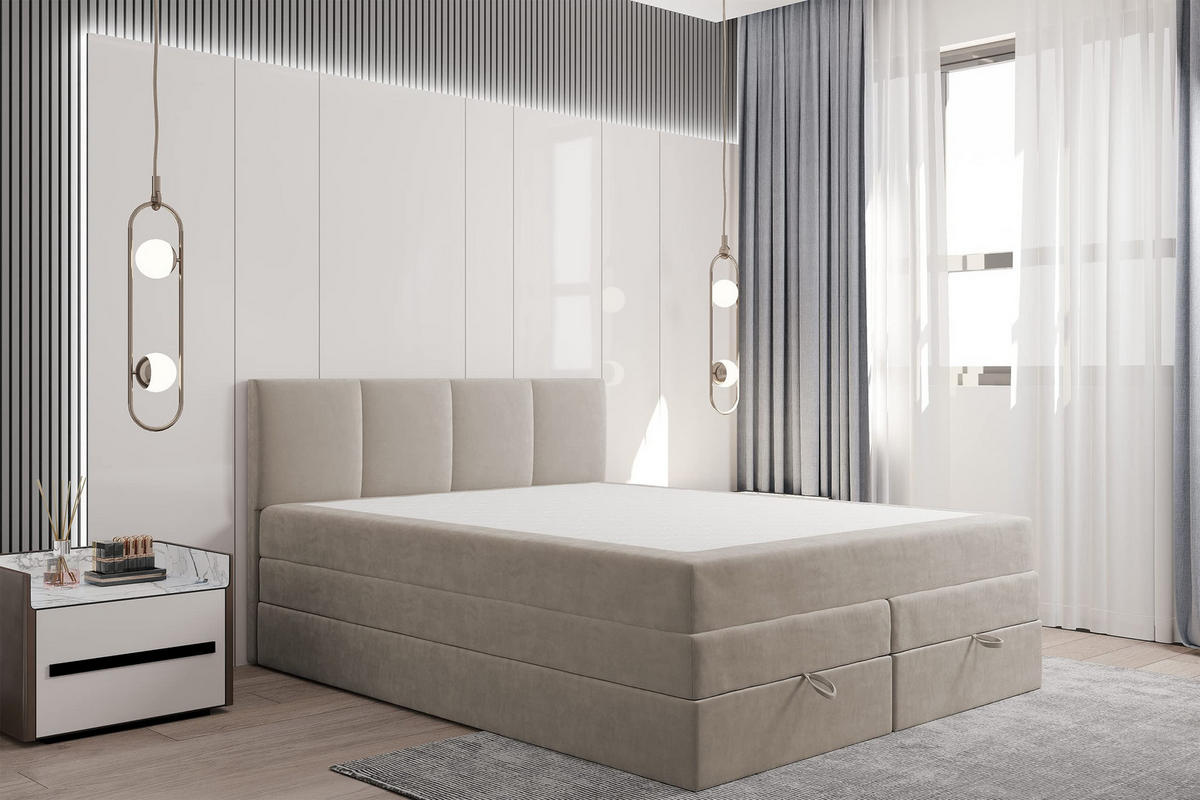 BOXSPRINGBETT 180 x 200 cm PRADO mit Taschenmatratze H3 und Bettkasten, Beige - Beige, Holzwerkstoff/Kunststoff (180/200cm) - Trada
