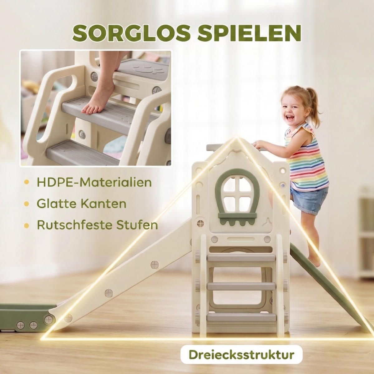 KINDERRUTSCHE 4-in-1 und Basketballkorb faltbar für 1–3 Jahre Cremeweiß - Ecru, Kunststoff (100/84/191cm) - Korfee