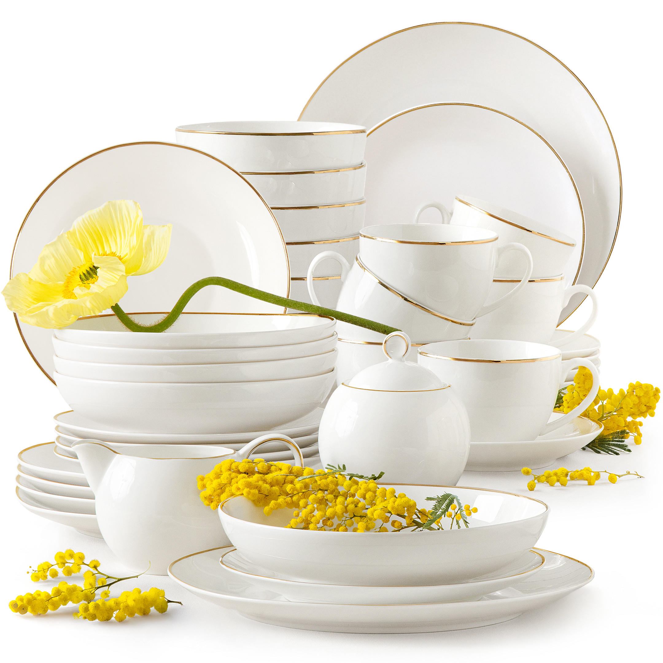 KOMBISERVICE AD BELLA, 6 Personnen, 38-tlg - Ecru/Goldfarben, Keramik (26/10.5/26cm) - KONSIMO®