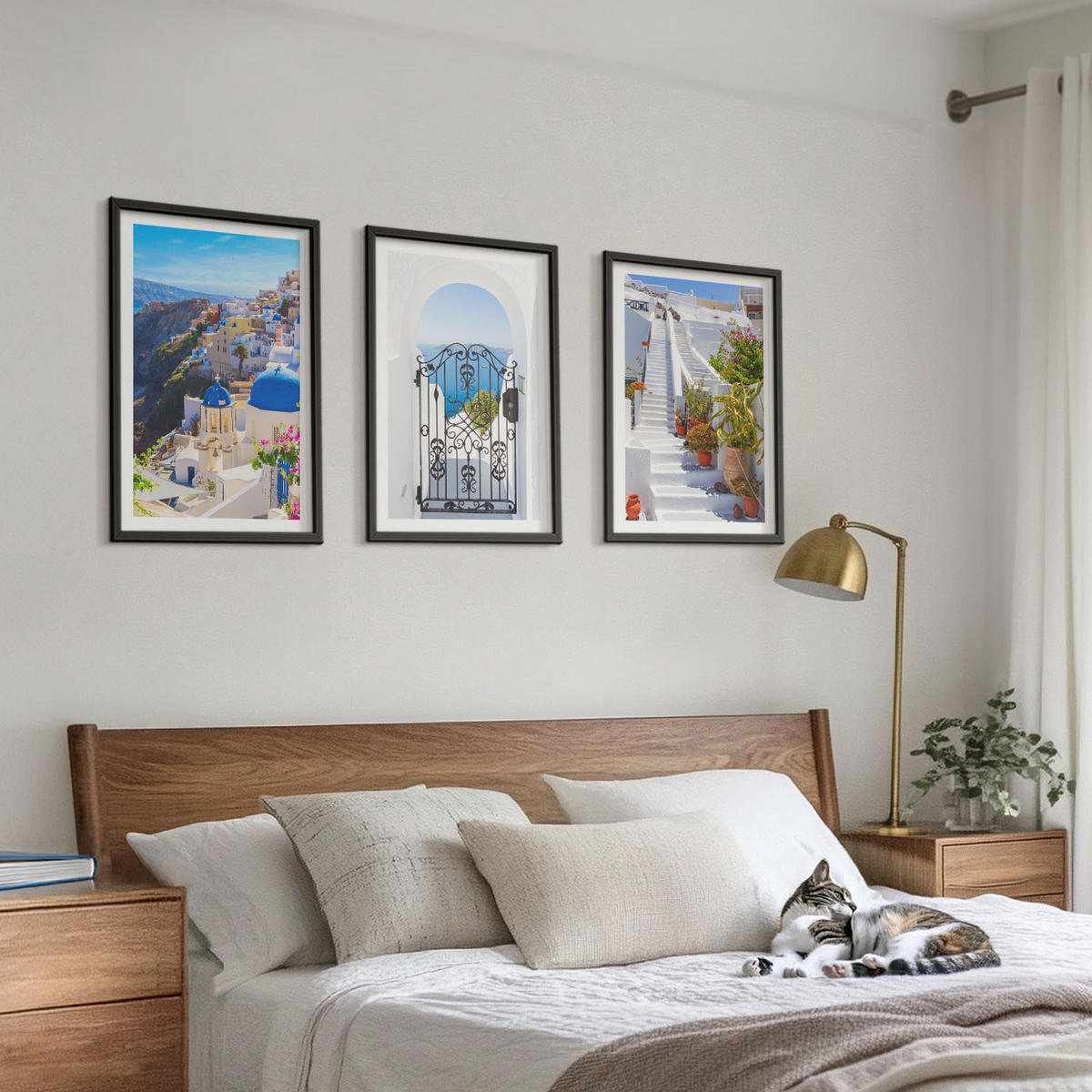 BILDER SET 3er Set - 40x60 cm Schwarzer Rahmen - Santorini-Architektur Oia - Schwarz, Kunststoff (40/60cm) - TULUP