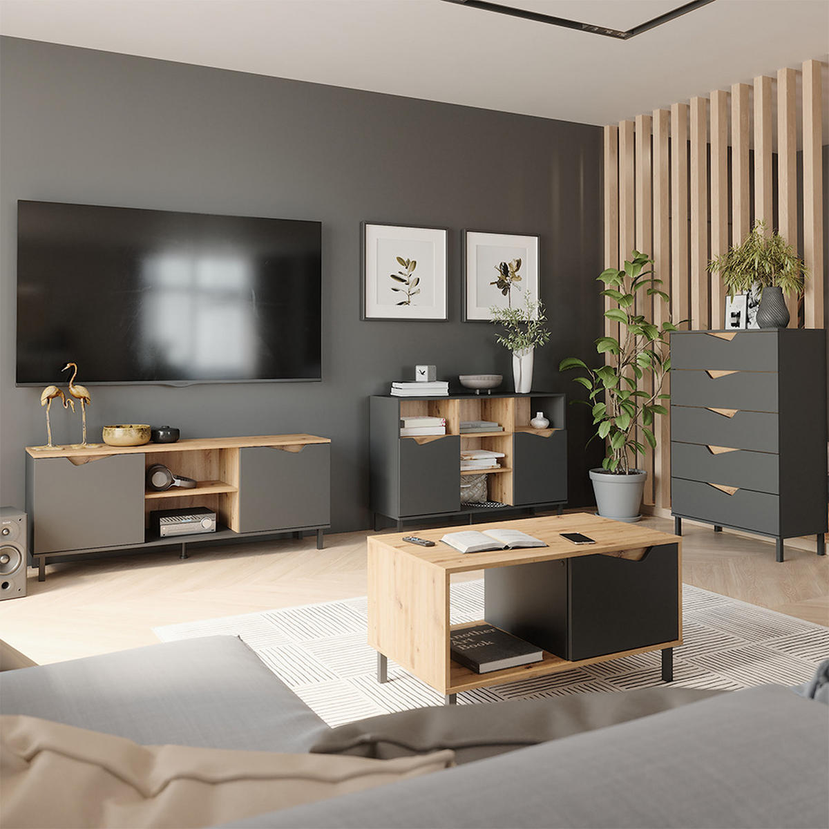 KREDENC Marelle Antracit/Artisan - antracitová, kompozitní dřevo (120/81.3/38cm) - Vicco