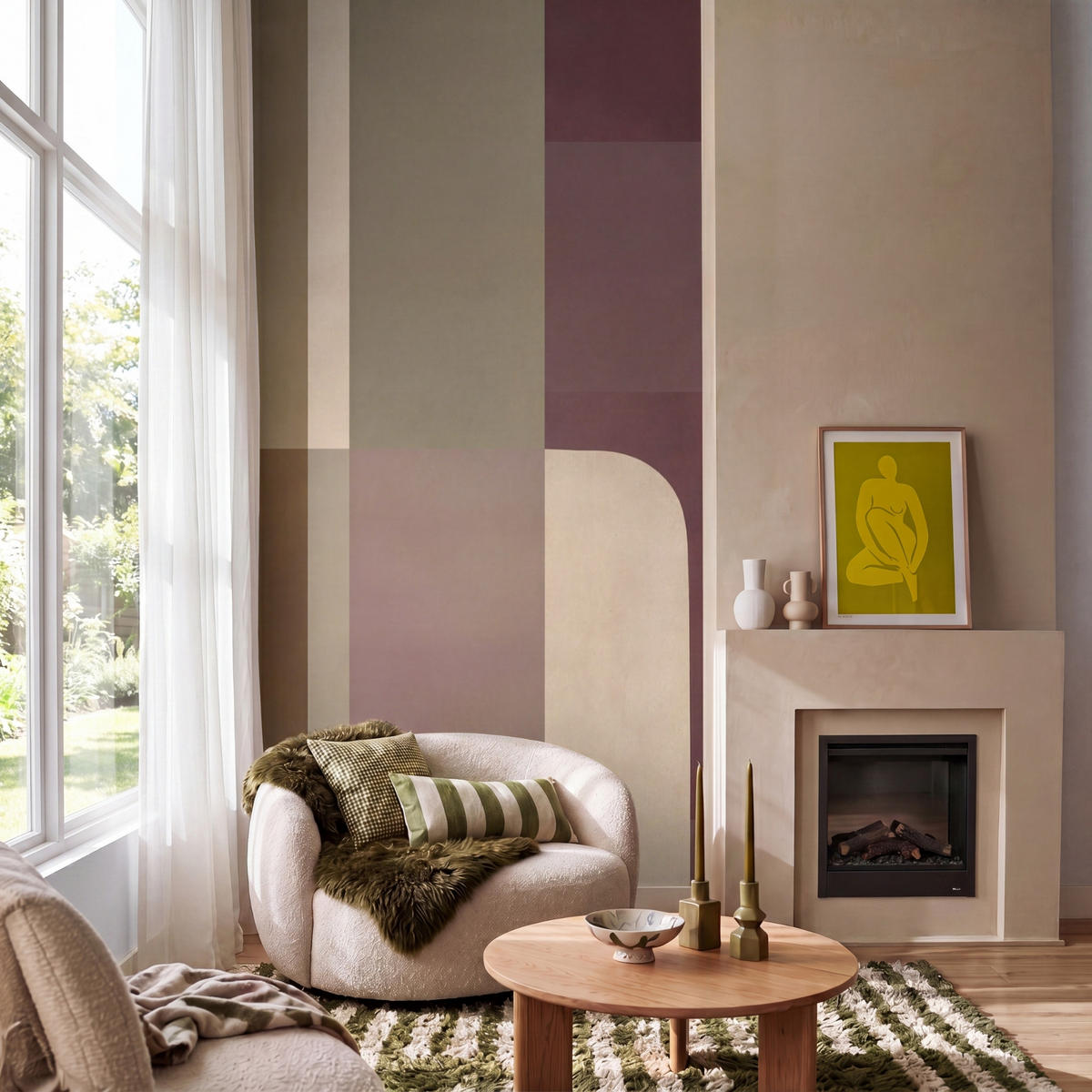 TAPETE - Unis - Abstrakt - Bordeaux - Linien - 140x280 cm - Multicolor, Papier (140/280cm) - OnlyWow