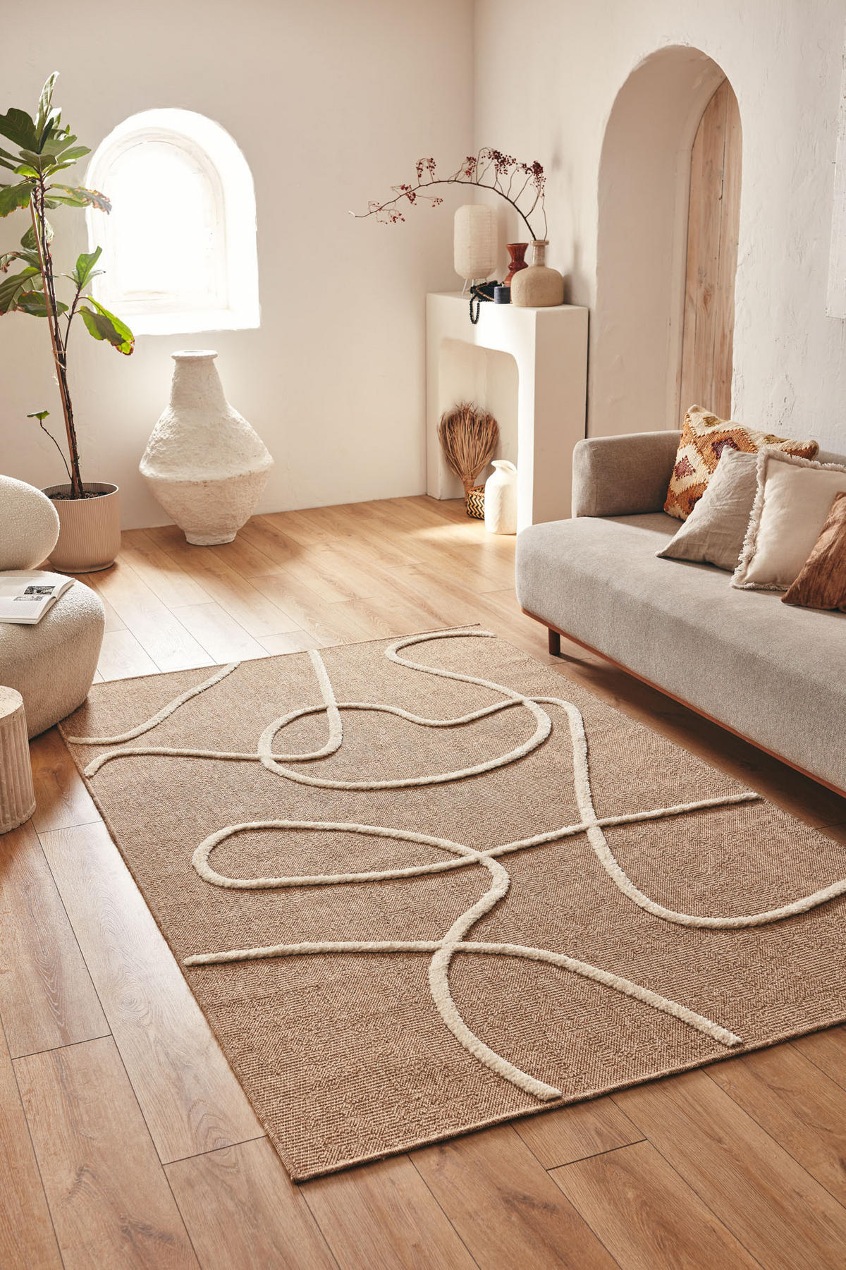 TEPPICH mit Jute-Optik Linien weiß Palma 120x170 cm - Weiß, Textil (150/170cm) - Nazar Rugs