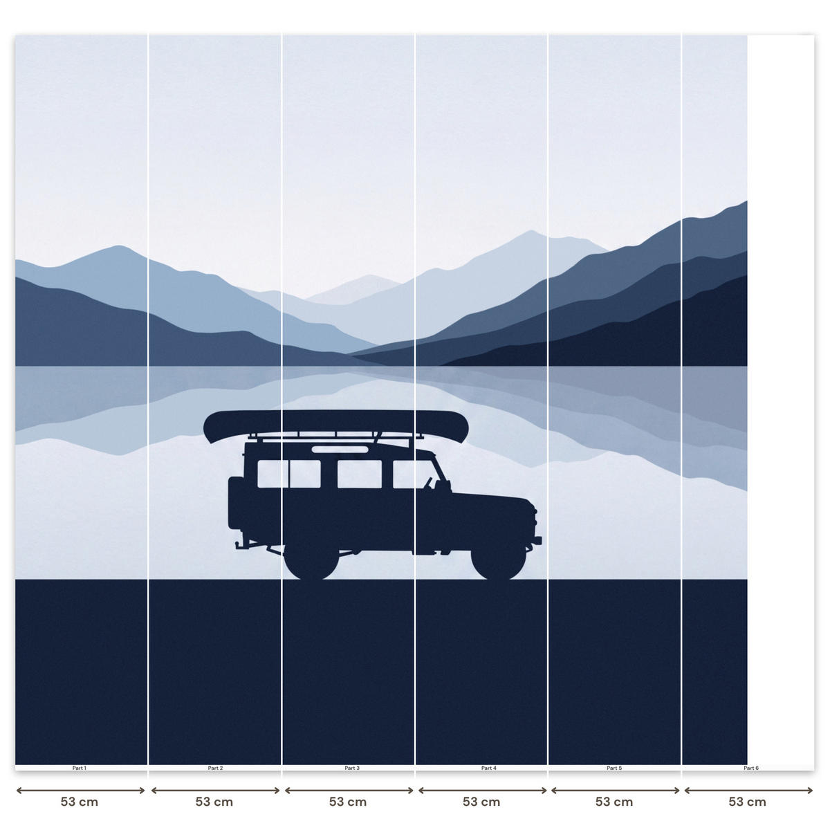 KINDERTAPETE - Auto - See - Berge - Blau - 280x280 cm - Blaugrau, Papier (280/280cm) - OnlyWow