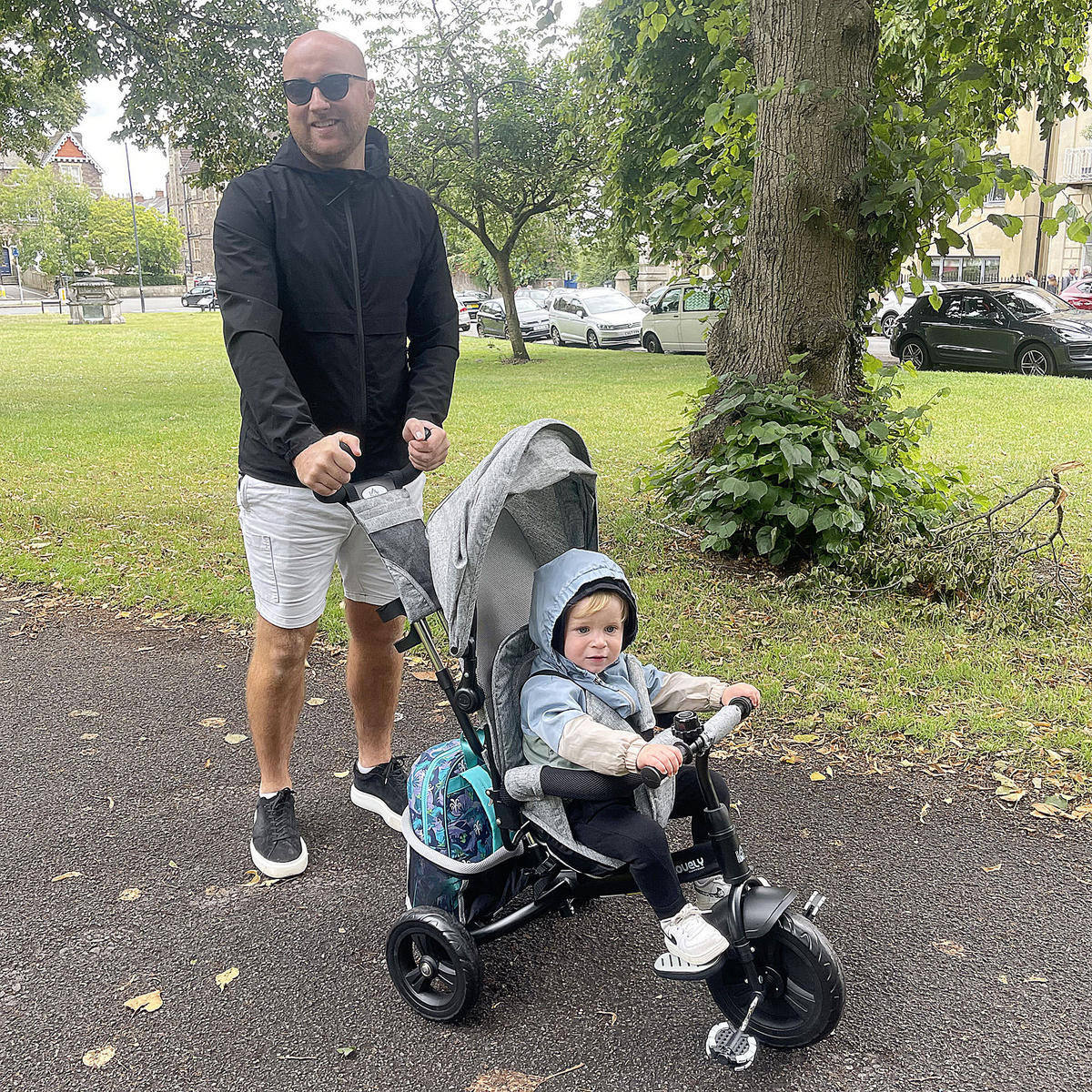 6-IN-1 Dreirad mit Schubstange, Kinderdreirad mit abnehmbarem Sonnendach - Grau, Metall (102/49/102cm) - HOMCOM