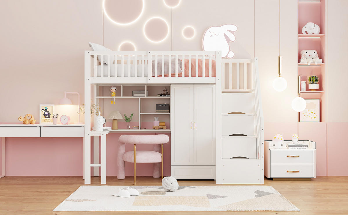 HOCHBETT 90x200 cm Schrank Tisch weiß - Weiß, Holz (90/200cm) - LEBENLANG