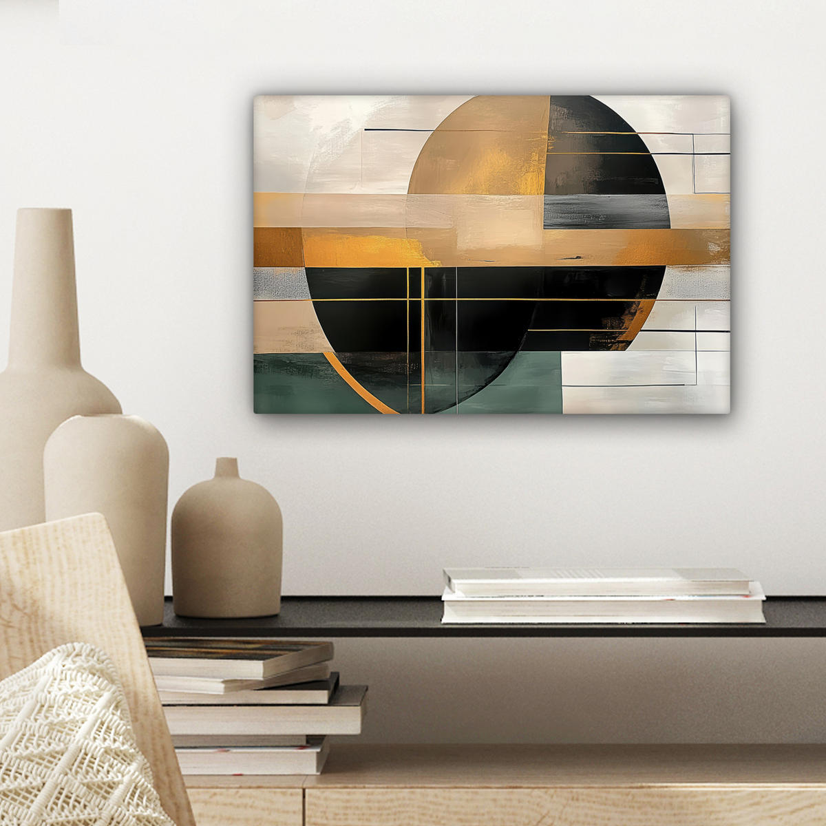 LEINWANDBILD - Abstrakt - Gold - Bronze - Grün - Formen - Modern - 30x20 - Deko XXL - Multicolor, Textil (30/20cm) - MuchoWow