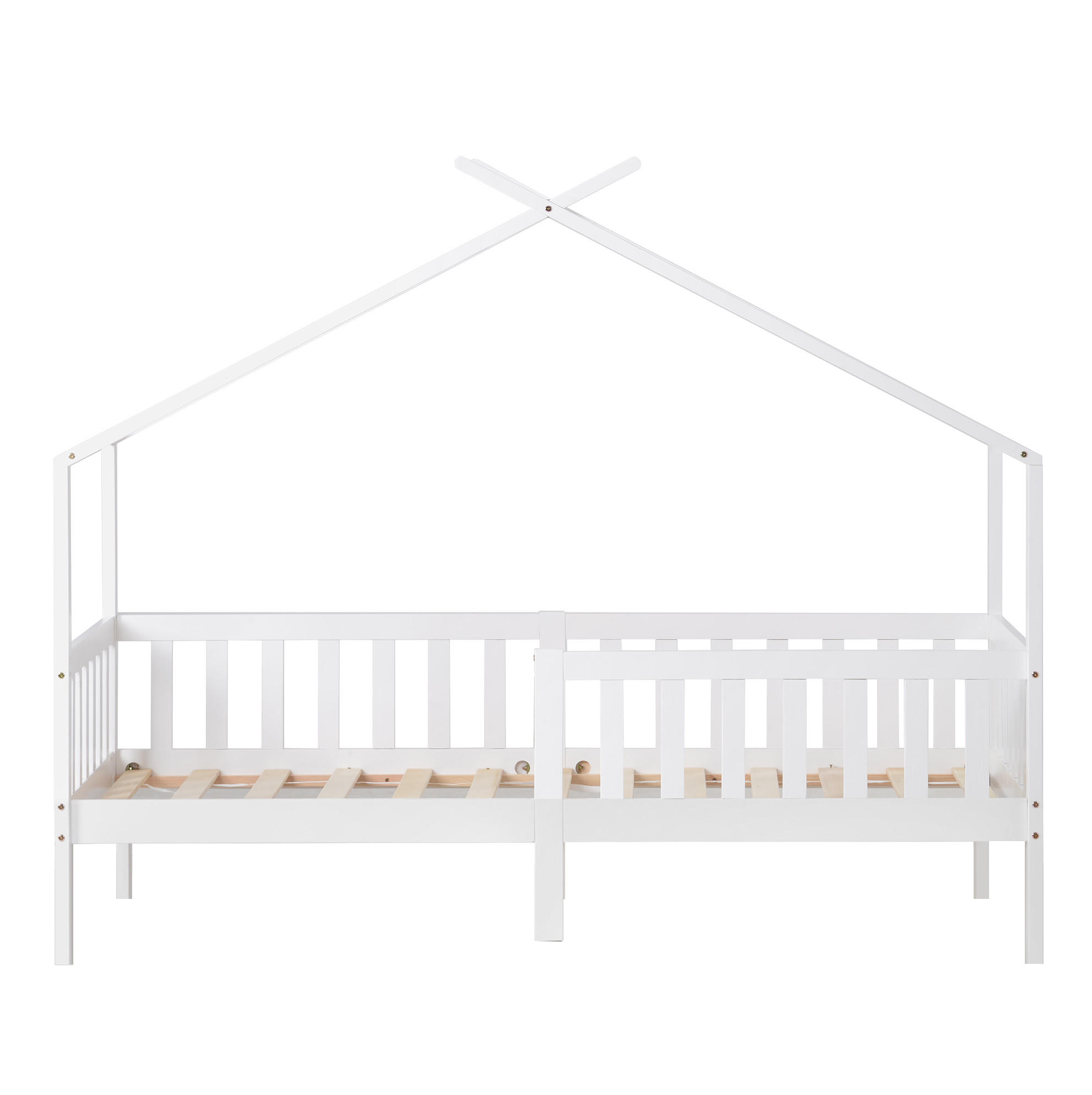 DOMČEKOVÁ posteľ z masívu, 90/200 cm biela, s ohrádkou a roštom - biela, drevo (90/200cm) - BEAOK