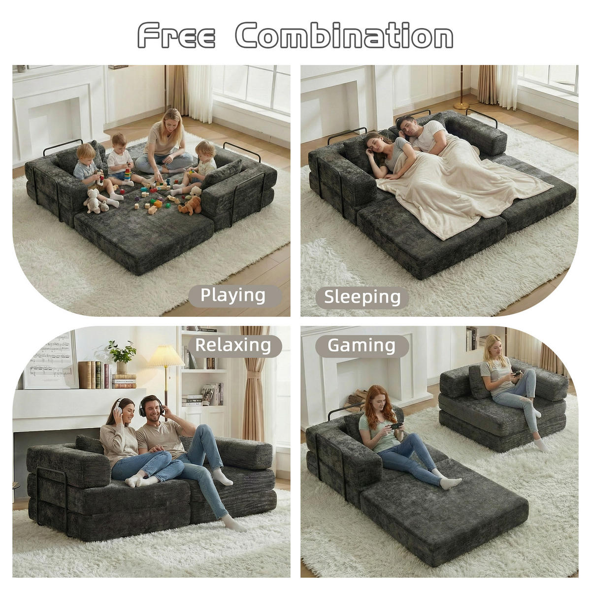 SCHLAFSOFA 2-in-1 faltbar ohne Montage, DE-42526, Schwarz - Schwarz, Textil (200/63/100cm) - ComfortXL