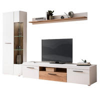 WOHNWAND weiß matt, Evoke Eiche, Wohnkombination 3-teilig, Soft-Close-Funktion - Eichefarben/Silberfarben, Glas/Holz (287/200/45cm) - Furn.Design