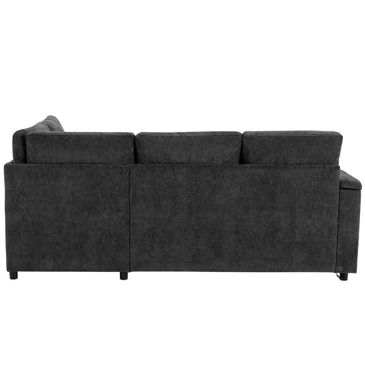ECKSCHLAFSOFA 206.5/141/86 cm Dunkelgrau mit Stauraum, Getränkehalter, USB-Ladeanschluss und Armlehnenablage - Dunkelgrau, Textil (206.5/141cm) - Oxeza