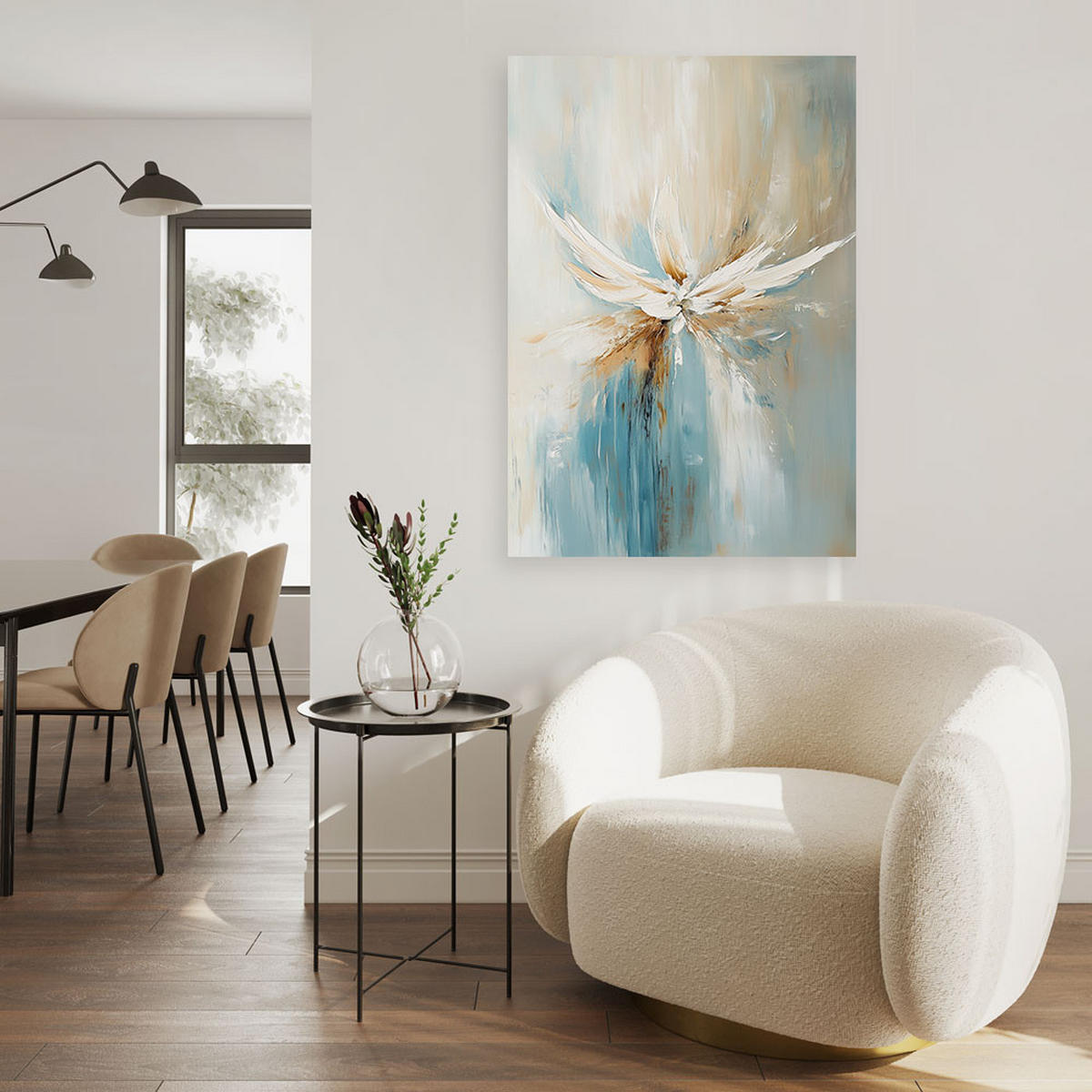 LEINWANDBILD Abstraktion Beige Türkis 70x100cm - Blau, Textil (70/100cm) - Feeby