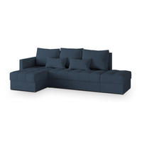 ECKSOFA LUMARI L-S Blau Plüsch-Stoff mit Schlaffunktion - Blau, Holz (262/143cm) - MASSENO