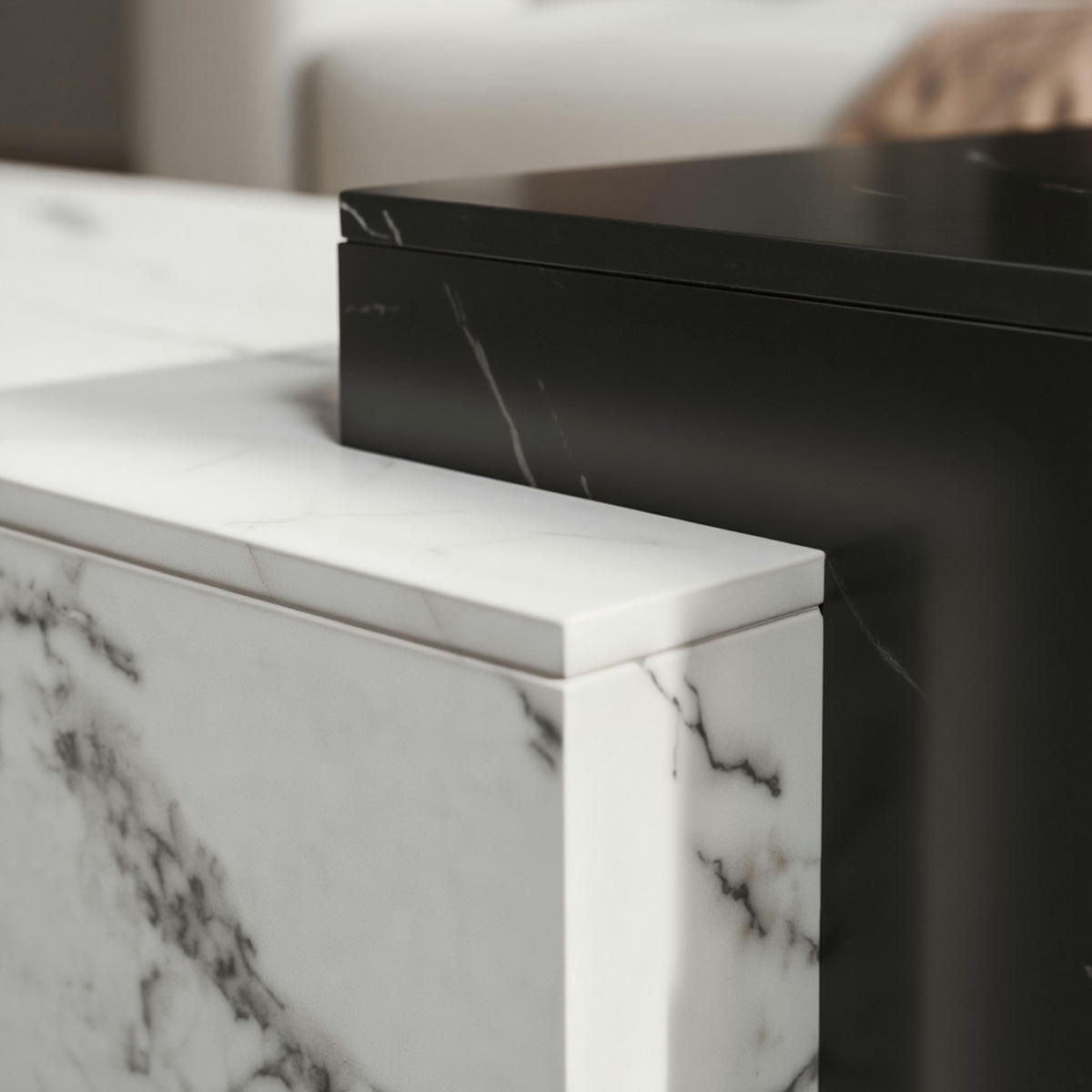 COUCHTISCH Weiß Schwarz Marmor-Optik Modern 120x60x40 cm Zwei Ebenen - Weiß, Holzwerkstoff (60/120/40cm) - KADIMA DESIGN