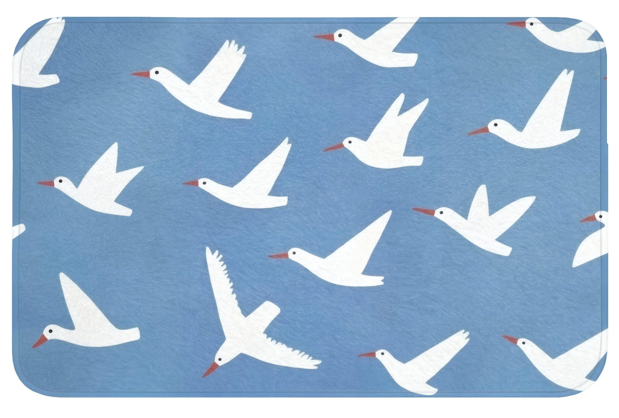 BADEMATTE Vögel - Weiß - Muster 80x50 cm - Blau, Kunststoff/Textil (80/50cm)