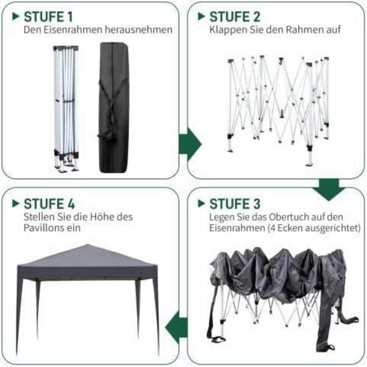 FALTPAVILLON 3x3m Dunkelgrau mit Laufradtasche - Anthrazit, Metall (300/255/300cm)