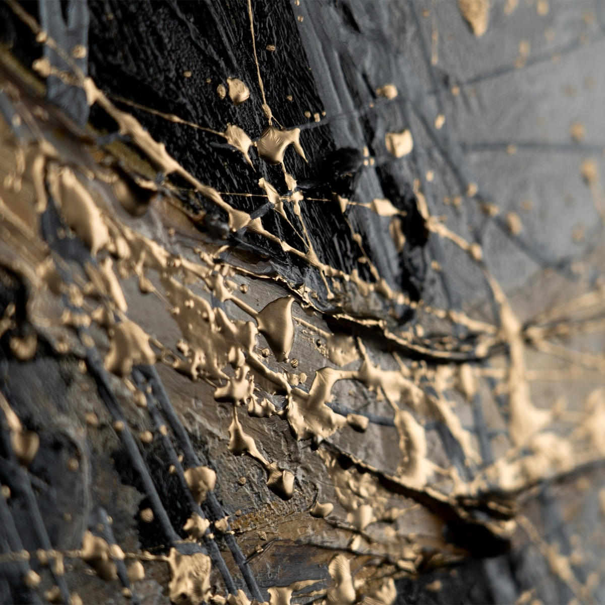 GEMÄLDE Goldener Strich II Schattenfugenrahmen Schwarz 120x80 cm - Schwarz, Holz (120/80cm) - YS-art gallery