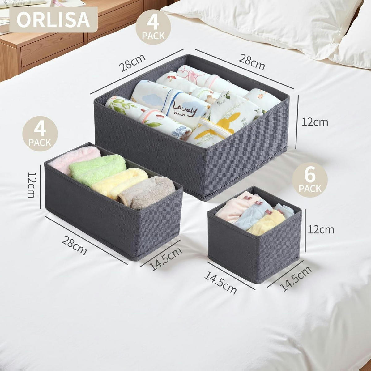 SCHUBLADEN Organizer 14-teiliges Set Grau - Grau, Textil (28/12/42cm)