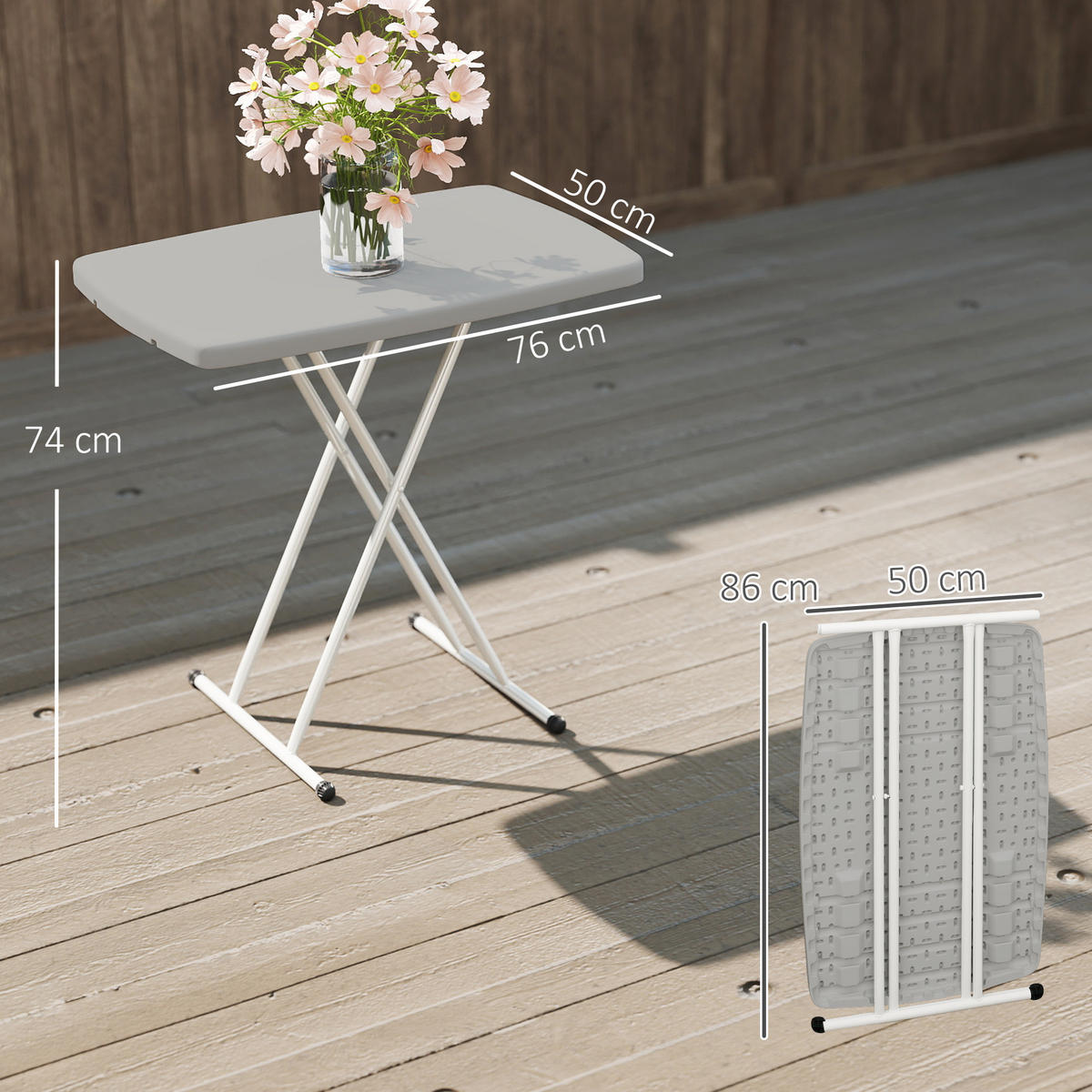 GARTENKLAPPTISCH DE-14193 höhenverstellbar 6-Stufen Grau - Dunkelgrau, Kunststoff (76/50/74cm) - ComfortXL
