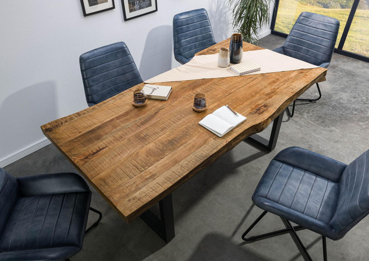 BAUMTISCH Mango 240x100x77 natur lackiert / U-Beine anthrazit matt FREEFORM 5 - Braun, Holz (100/240/77cm) - Massivmoebel24