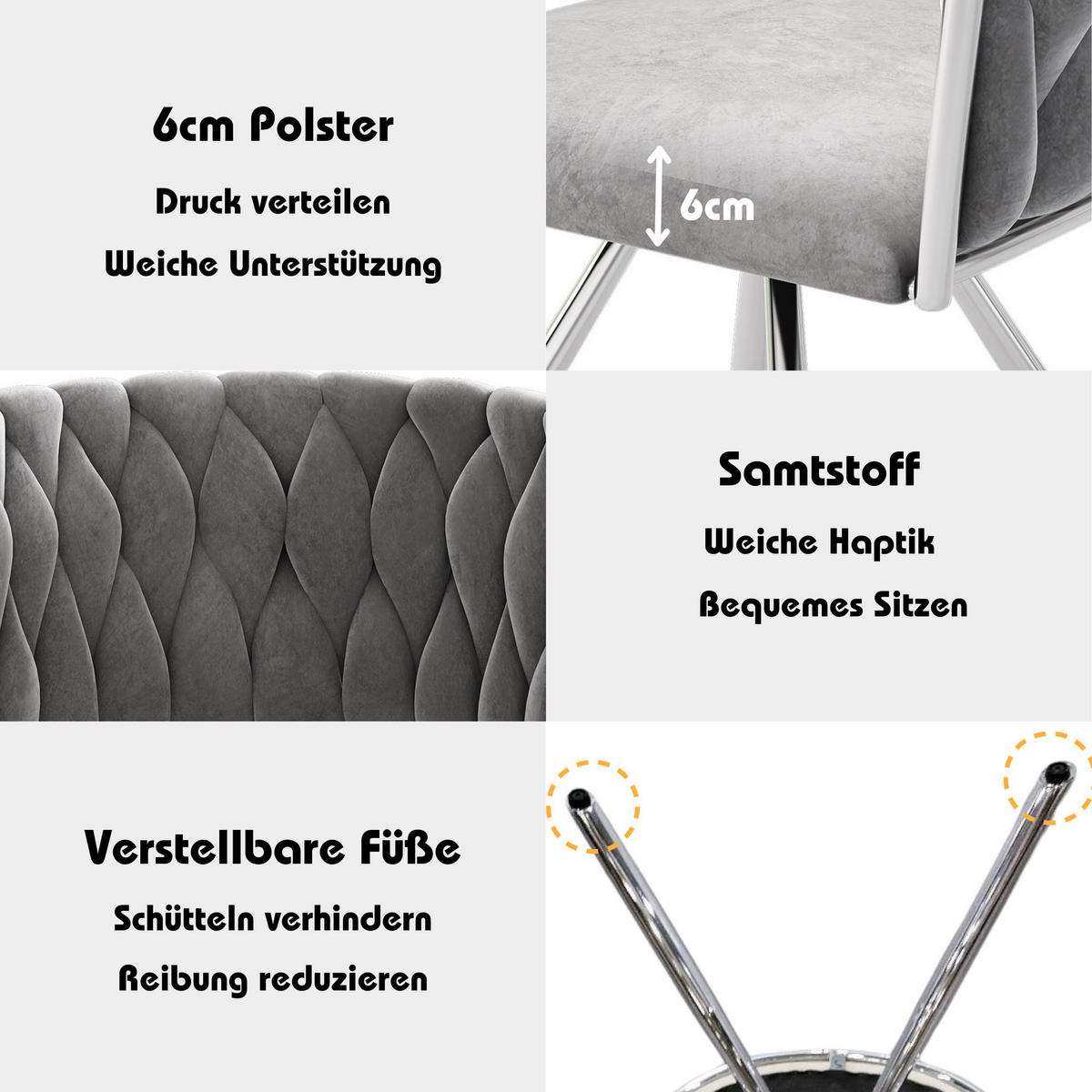 ESSZIMMERSTUHL 4er Set Samt Drehstuhl Grau Silber Metall - Grau, Textil (54.2/71.5/59.5cm) - FLIEKS