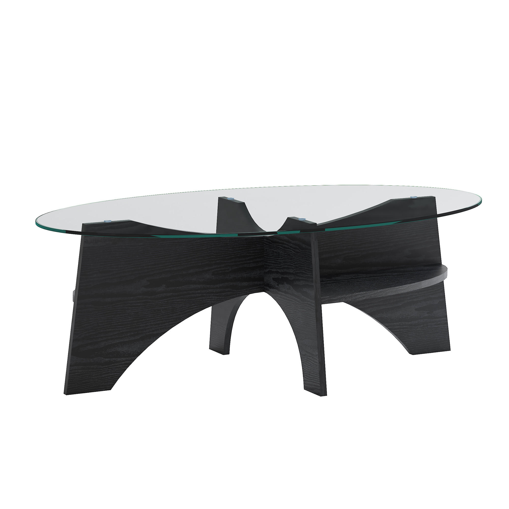 COUCHTISCH in Schwarz Moderner ovaler Beistelltisch mit Holzoptik für Esszimmer und Wohnzimmer, B104.9/T60/H35.6 cm - Transparent/Schwarz, Glas/Holzwerkstoff (60/104.9/35.6cm) - STILVORA