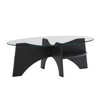 COUCHTISCH in Schwarz Moderner ovaler Beistelltisch mit Holzoptik für Esszimmer und Wohnzimmer, B104.9/T60/H35.6 cm - Transparent/Schwarz, Glas/Holzwerkstoff (60/104.9/35.6cm) - STILVORA