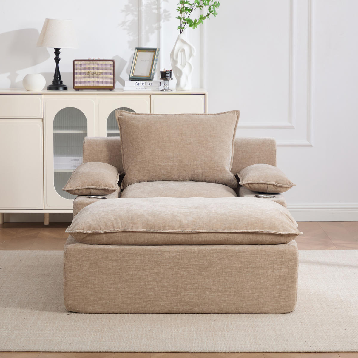SESSEL DE-35157 mit 4 Kissen Hellkhaki - Sandfarben, Textil (93/81/113cm) - ComfortXL