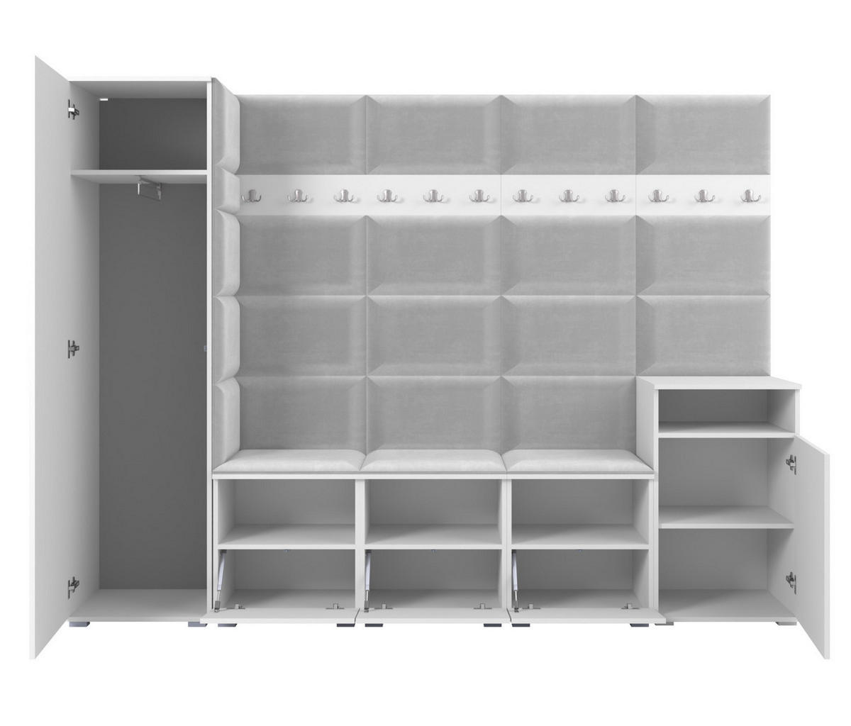 GARDEROBE NELA XI 250 cm (Modulare Flurmöbel Artisan Eiche mit Sitzpolster Schwarz 16 Großes Set) - Silberfarben/Schwarz, Holz/Holzwerkstoff (250/187/40cm) - Ravio