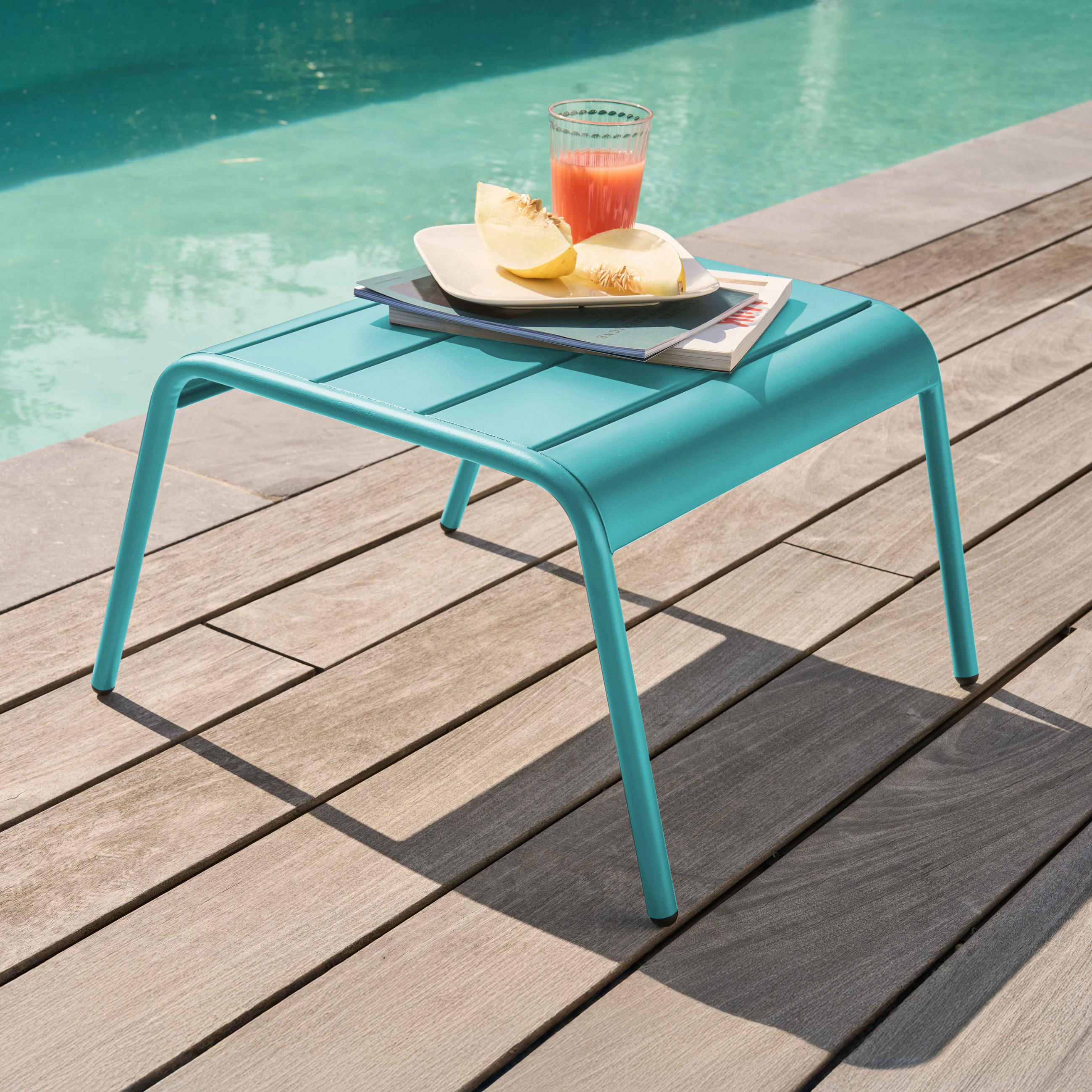 GARTENHOCKER, Türkisblau - Hellblau, Metall (44/30/40cm) - Oviala