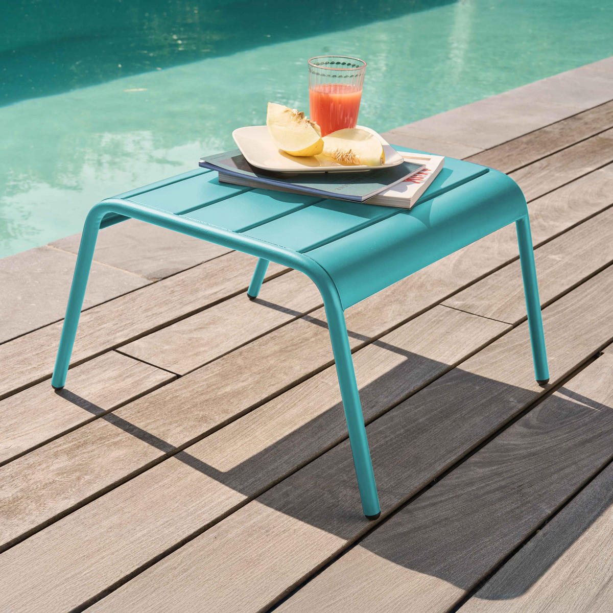GARTENHOCKER, Türkisblau - Hellblau, Metall (44/30/40cm) - Oviala