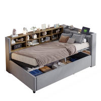 POLSTERBETT aus Samtstoff 90x200 cm Hellgrau mit Nachtlicht, USB- und Type-C-Anschluss, Bettkasten und Ablagefächern - Hellgrau, Textil (90/200cm) - Modfu