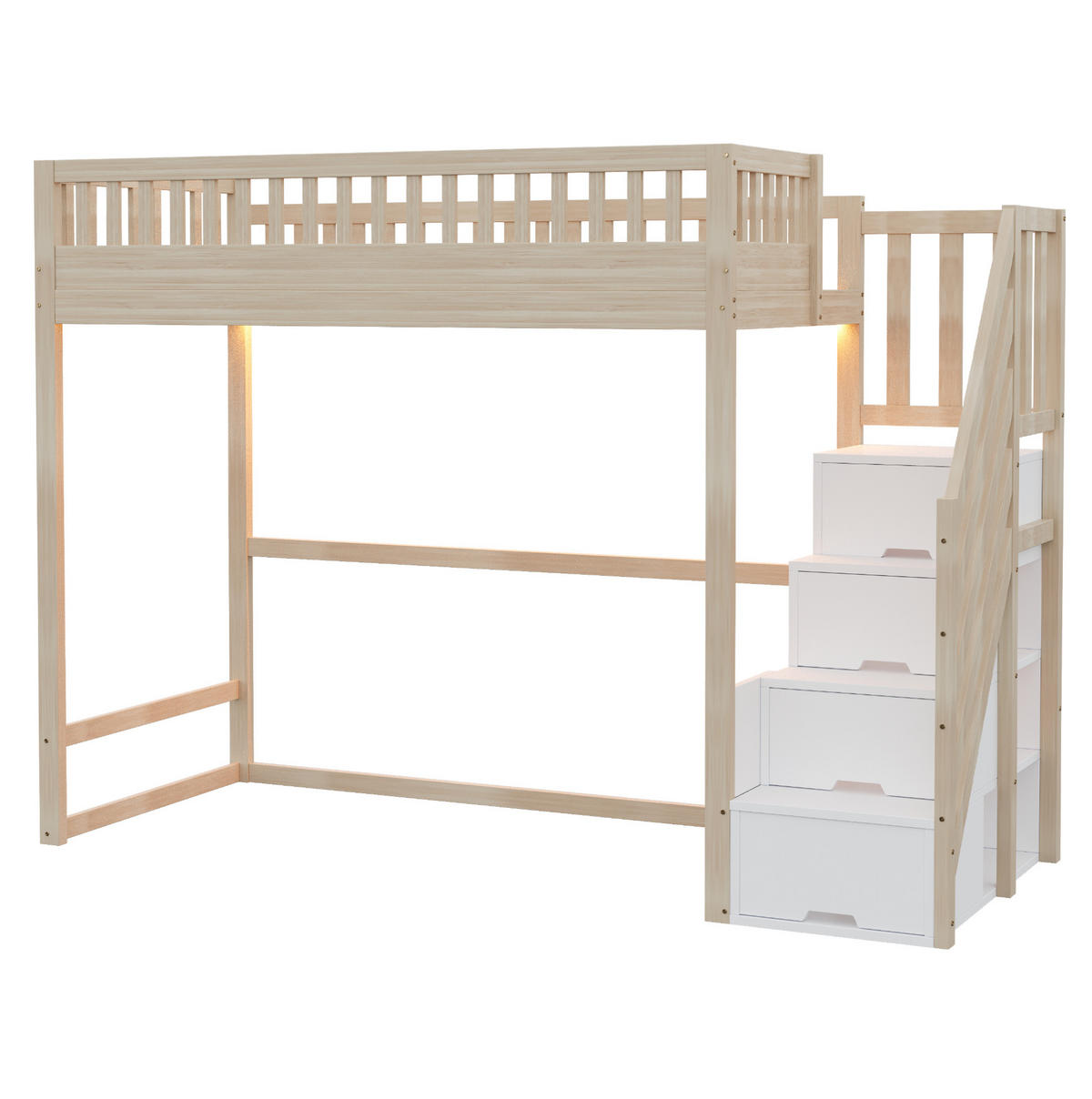 HOCHBETT 90/200 cm Natur aus Holz mit Stauraumtreppe und LED - Naturfarben, Holzwerkstoff (90/200cm) - OKWISH