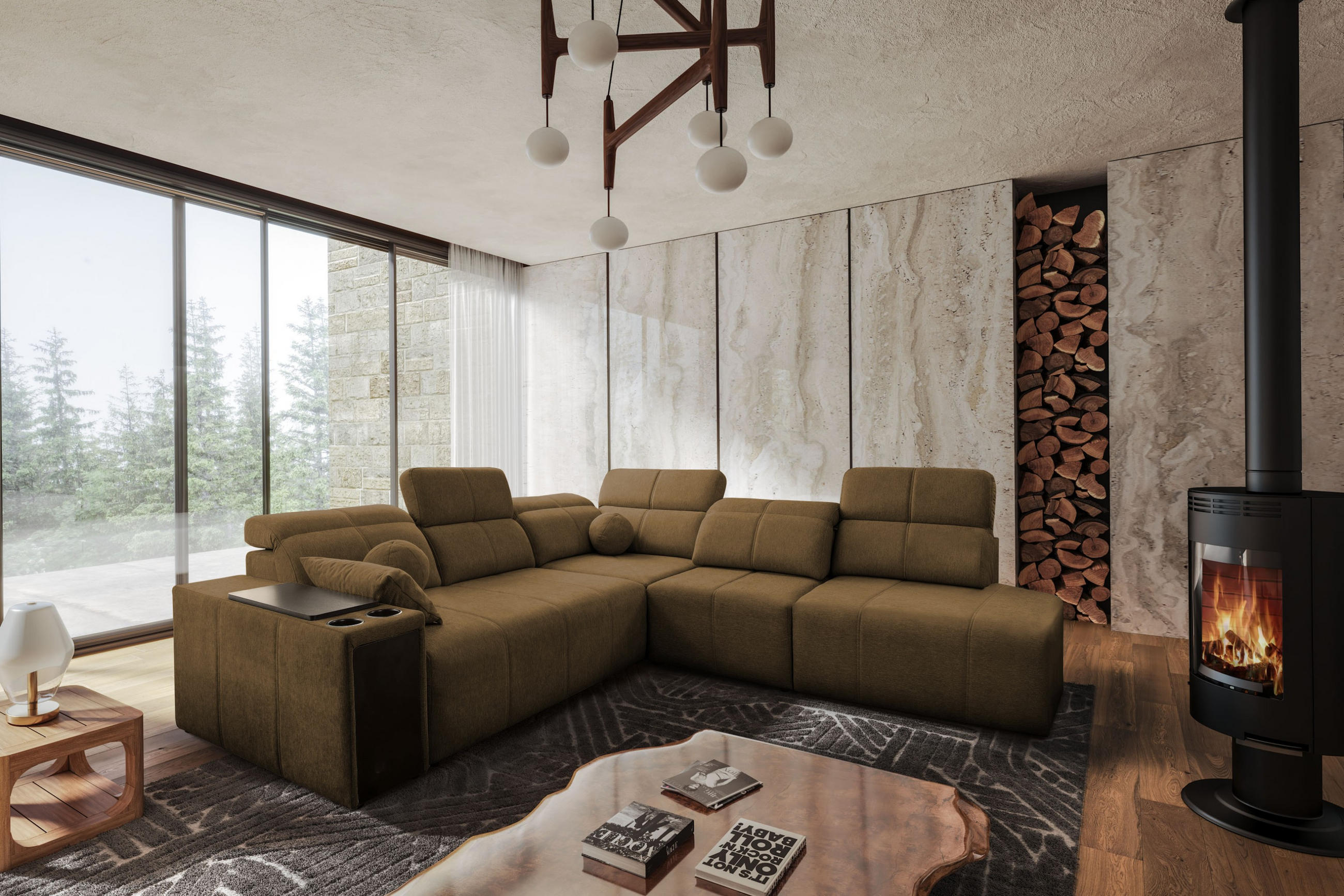 ECKSOFA Mindy IX Mit Schlaffunktion, Verstellbarer Rückenlehne Stoff Verita Braun Rechts - Braun, Holz (300/288cm) - Kaiser Möbel