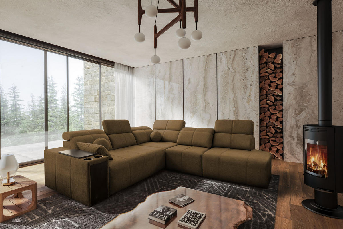 ECKSOFA Mindy IX Mit Schlaffunktion, Verstellbarer Rückenlehne Stoff Verita Braun Rechts - Braun, Holz (300/288cm) - Kaiser Möbel
