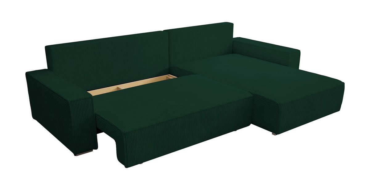 ECKSOFA Alice mit Bettkasten und Schlaffunktion, Cordstoff in L-Form - Grün, Textil (289/184cm)