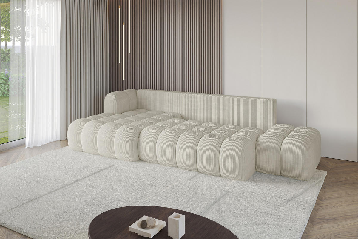 ECKSOFA mit Schlaffunktion Ottomane Links OLEA-L2 321x164x75 Creme Cord - Ecru/Schwarz, Holzwerkstoff/Kunststoff (321/164cm) - ALTDECOR