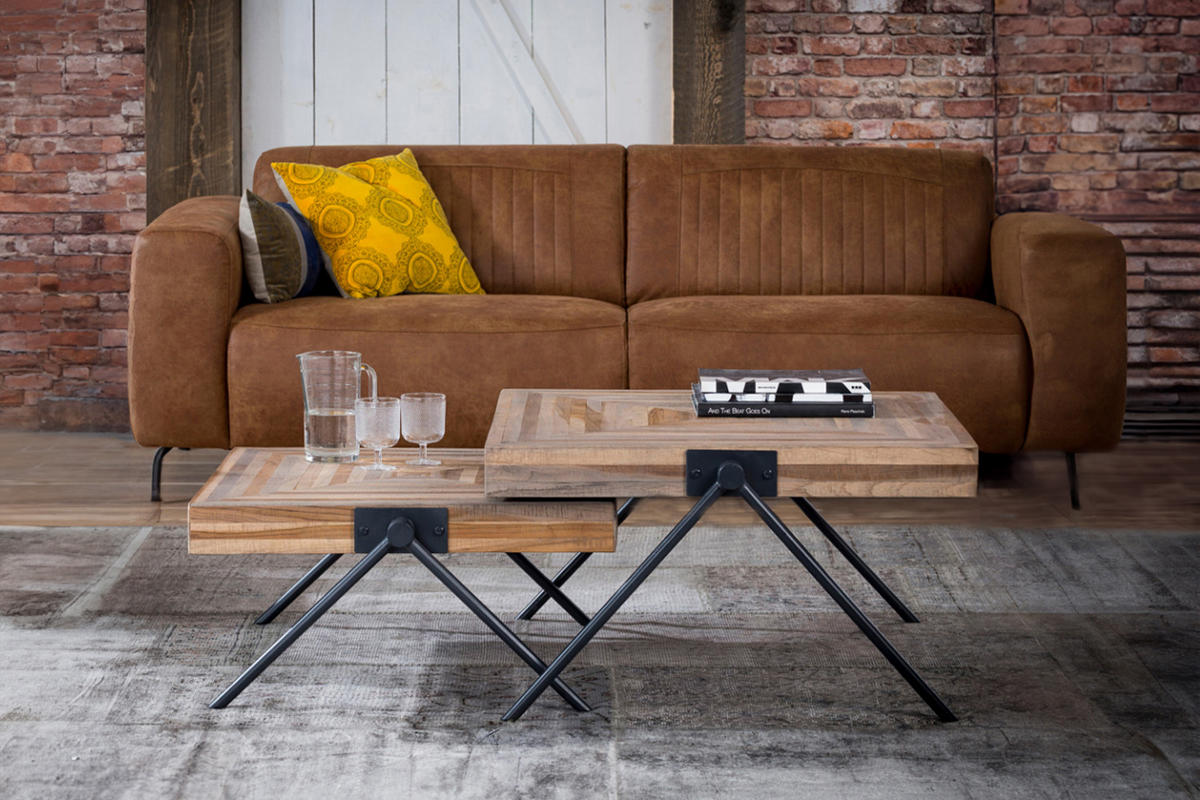 COUCHTISCH WILLY Braun Teakholz - Schwarz/Braun, Holz/Metall (80/80/43cm) - KAWOLA