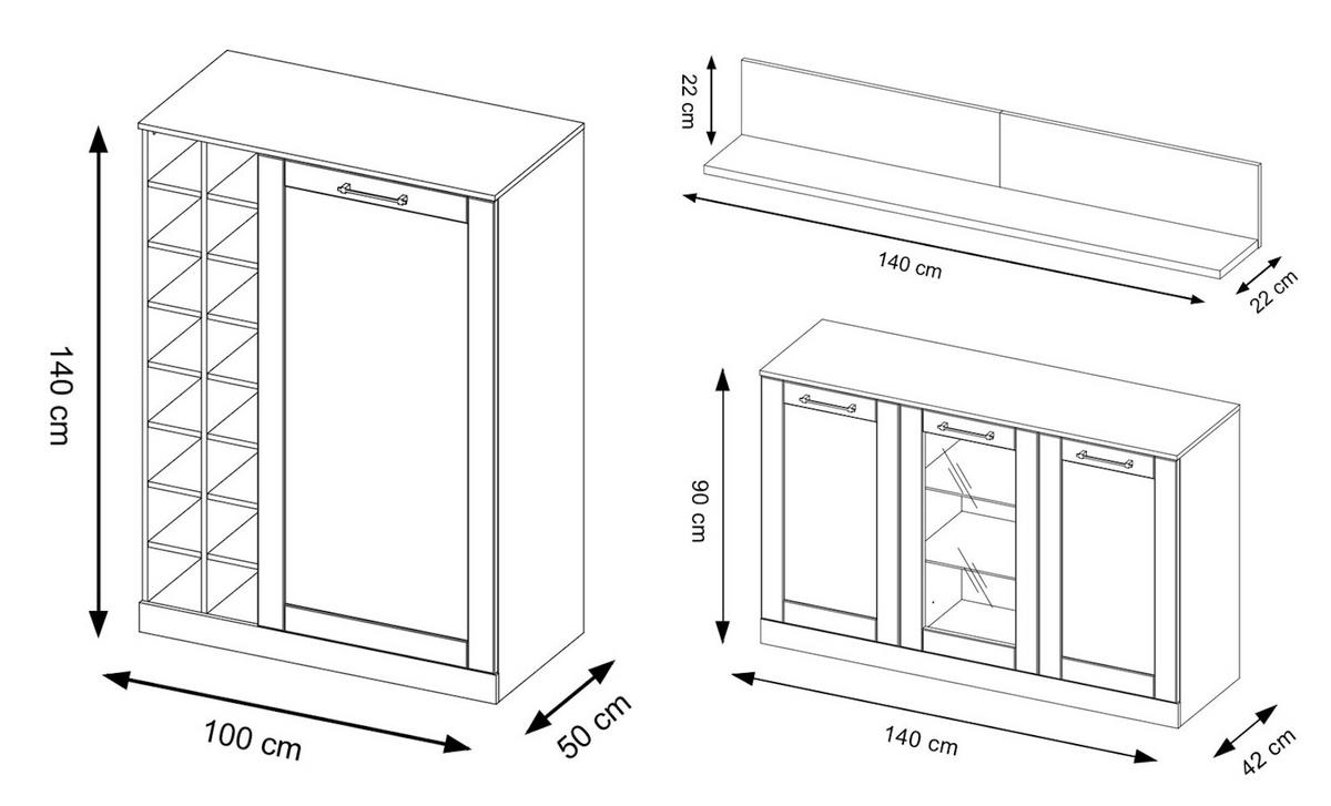 WOHNZIMMER-SET Cozy 10 Eiche Rustikal 5-teilig - Eichefarben/Braun, Holz/Metall (465/198/50cm) - Feldmann-Wohnen