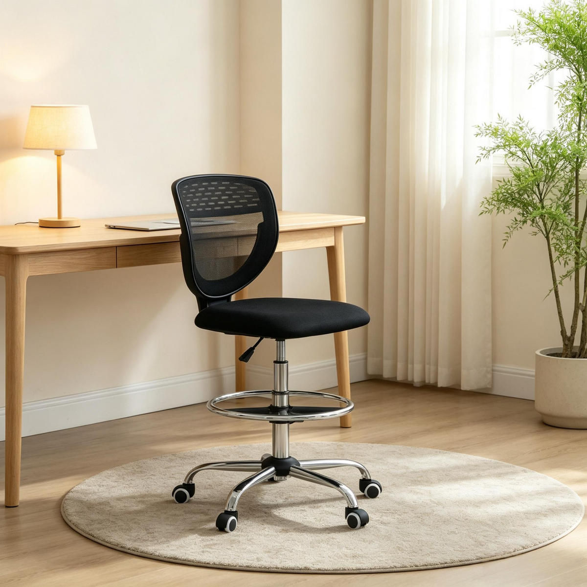 DREHSTUHL Ergonomischer höhenverstellbar mit Fußstütze - Schwarz, Leder (59/126/59cm) - Gisaae